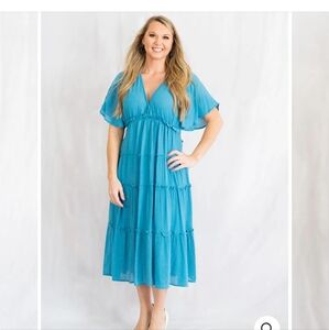 Umgee Blue Maxi Tiered Dress Size Medium